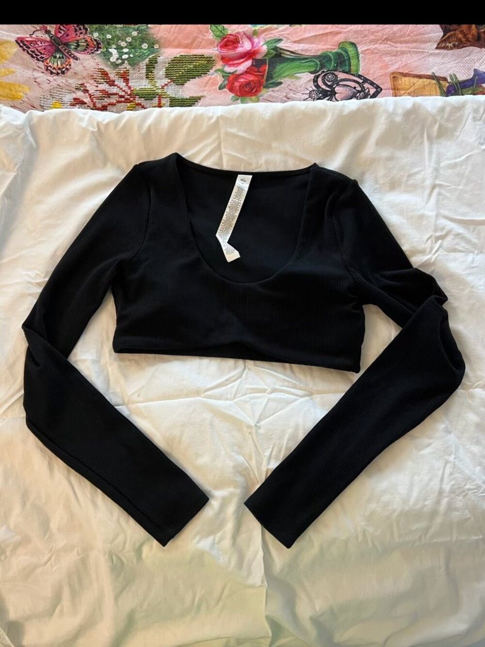 ALO Softsculpt Precision Long Sleeve Black Bra Top Cropped Size M